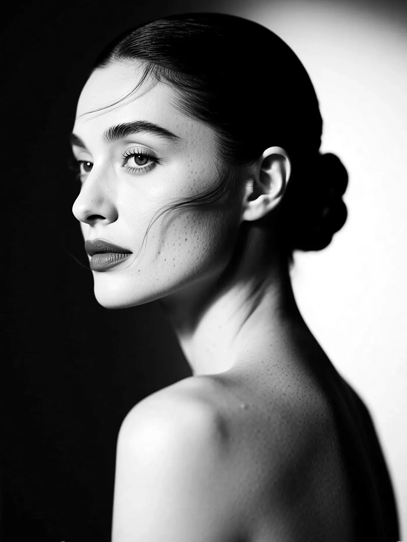 Портрет от редакционна черно-бяла фотосесия в DM ATELIER